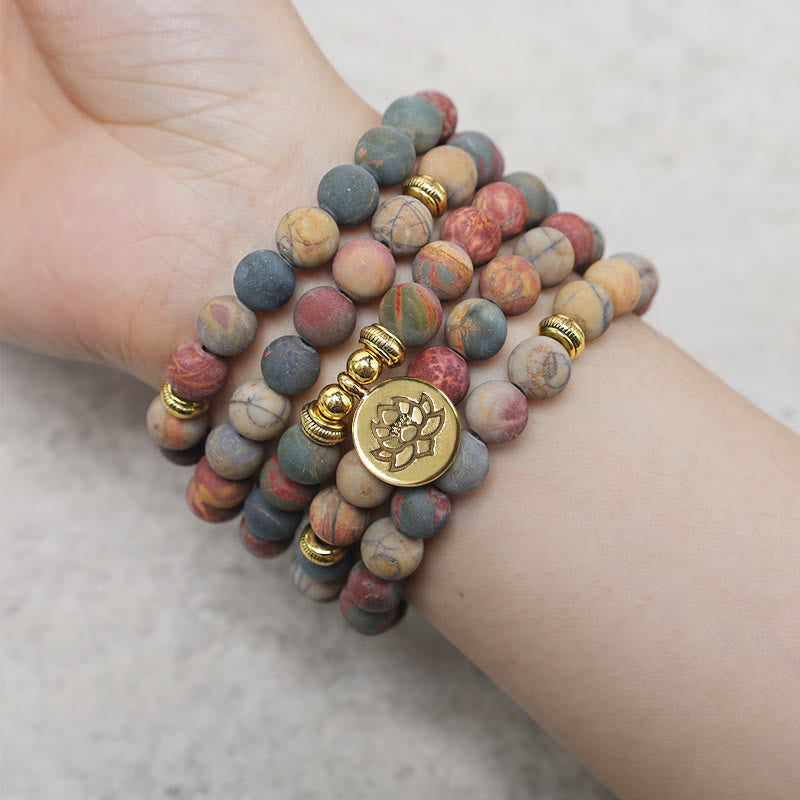 Nimara Ritual 108 Mala Beads Picasso Jasper Stone Courage Energy Bracelet