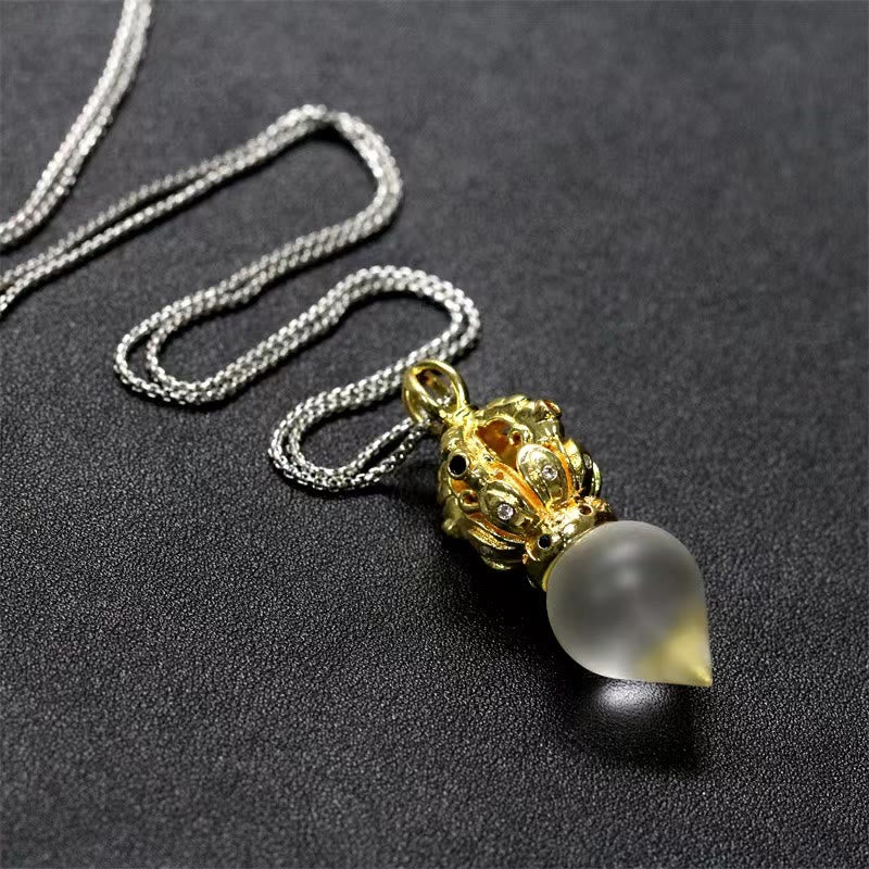 Nimara Ritual Tibetan Dorje Vajra 4 Prong Lotus Liuli Crystal Strength Necklace Pendant
