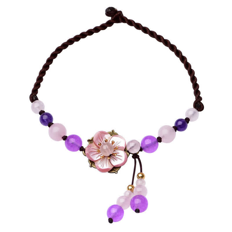 Nimara Ritual Natural Amethyst Rose Quartz Crystal Charm Lucky Healing Anklet