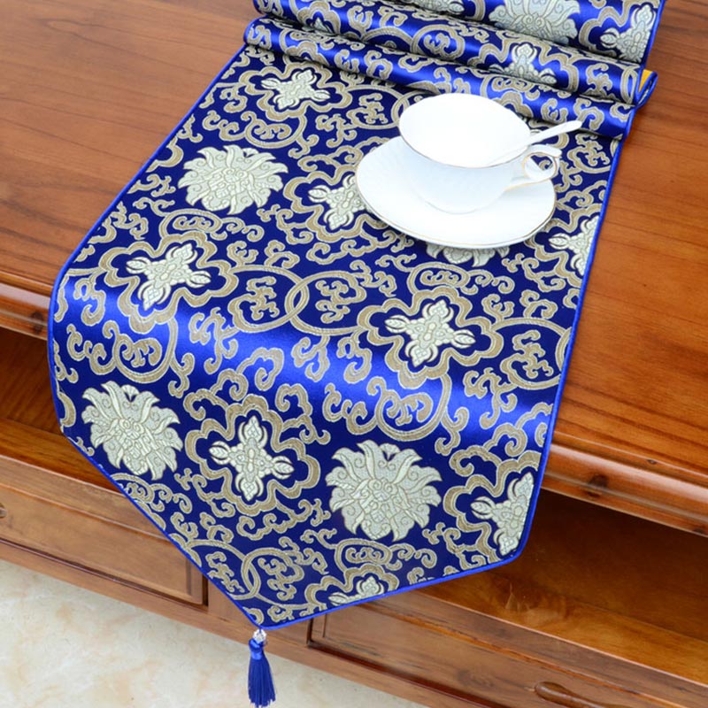 Nimara Ritual Prayer Altar Flower Vajra Dragon Pattern Tibetan Auspicious Symbols Tassels Jacquard Table Runner