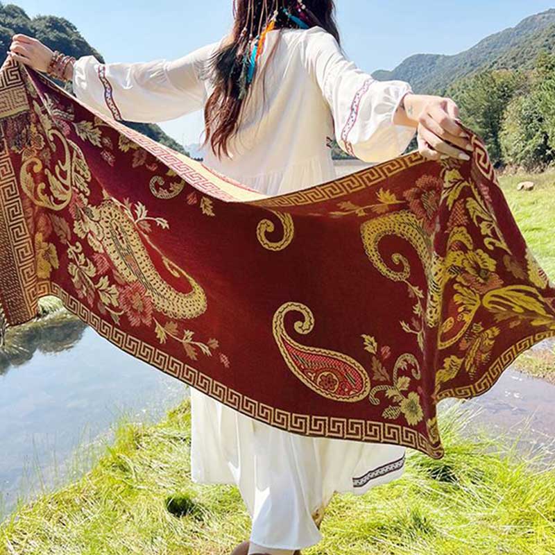 Nimara Ritual Tibetan Flowers Leaves Pattern Design Shawl Cozy Travel Scarf Wrap