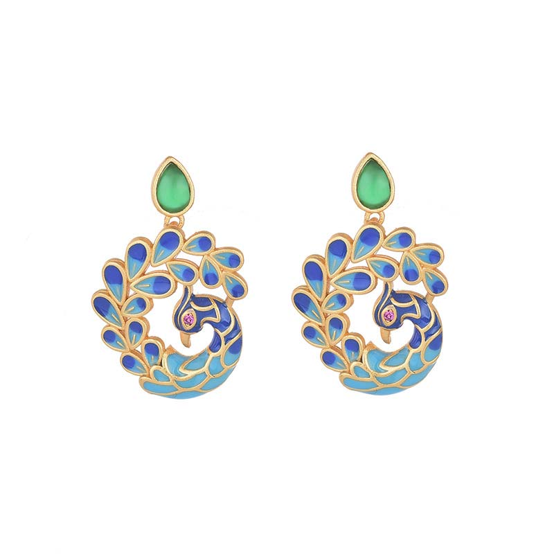 Nimara Ritual Natural White Peacock Green Agate Fortune Earrings