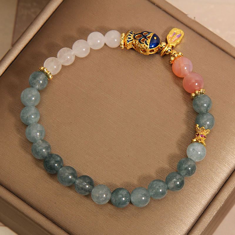 Nimara Ritual Jade Yanyuan Agate White Jade Koi Fish Scripture Charm Luck Bracelet