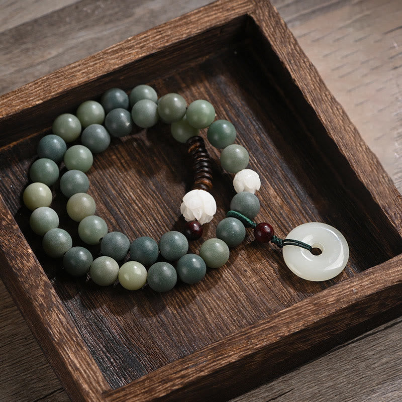 Nimara Ritual Cyan Bodhi Seed Lotus Jade Peace Buckle Wisdom Double Wrap Bracelet