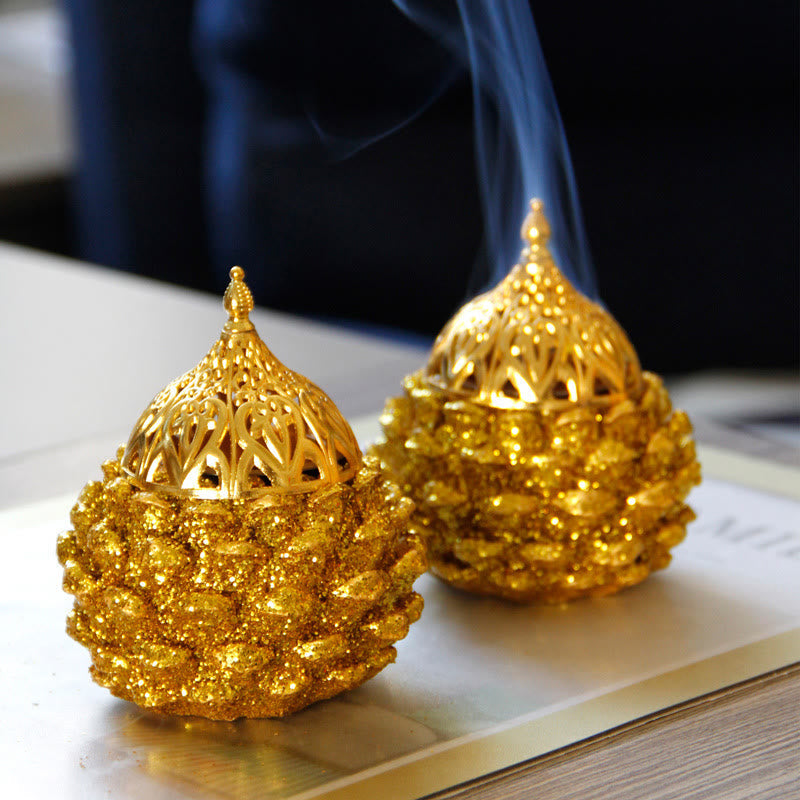 Nimara Ritual Gold Pine Cone Pattern Spiritual Rituals Mini Incense Burner Home Tabletop Decor