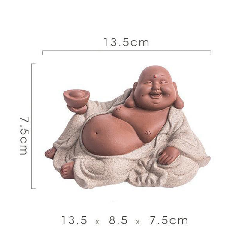 Nimara Ritual Laughing Buddha Ingots Attract Wealth Purple Clay Maitreya Statue Decoration