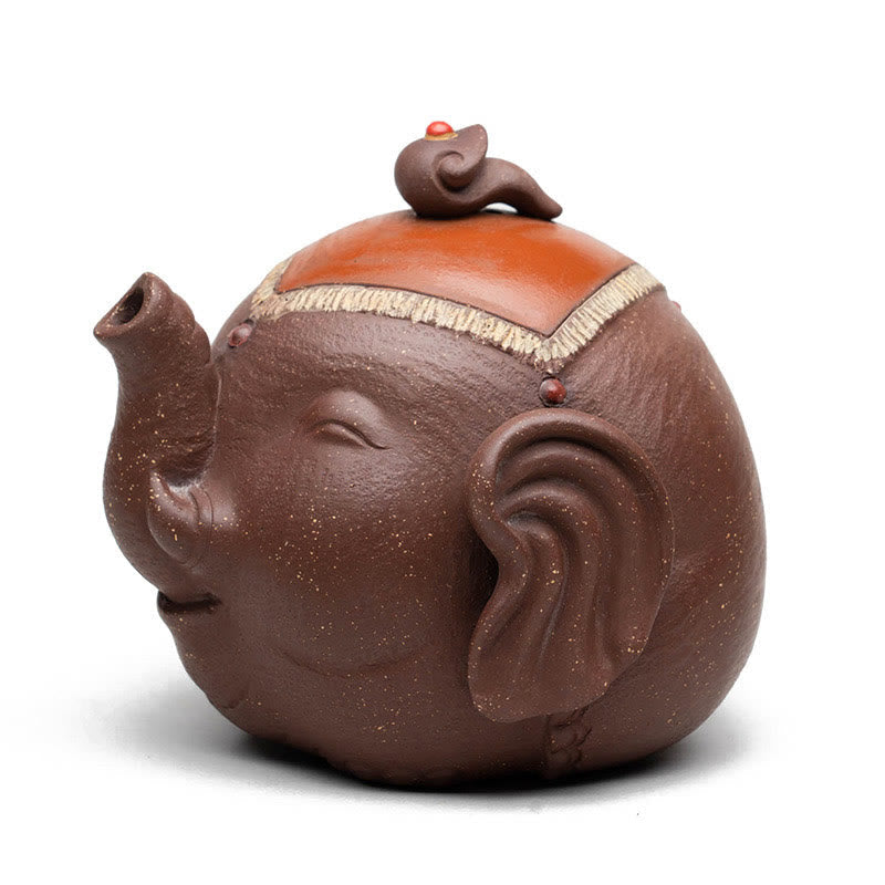 Nimara Ritual Cute Elephant Auspicious Clouds Purple Clay Ceramic Teapot