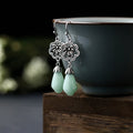 Nimara Ritual Magnolia Flower Jade Water Drop Prosperity Dangle Earrings