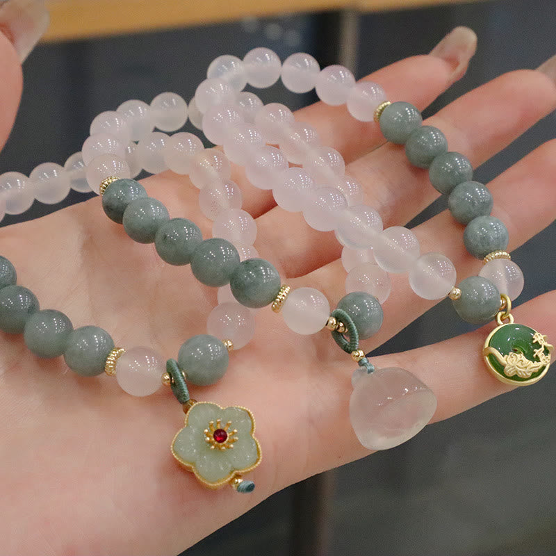 Nimara Ritual White Agate Jade Lotus Flower Peace Buckle Protection Bracelet