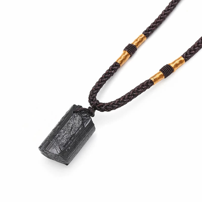 Nimara Ritual Natural Black Tourmaline Positive Rope Necklace Pendant