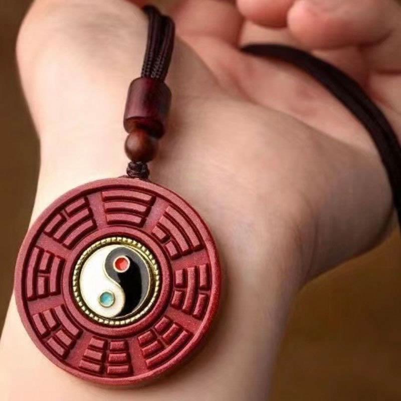Nimara Ritual Natural Cinnabar Bagua Rotatable Yin Yang Keep Away Evil Spirits Necklace Pendant