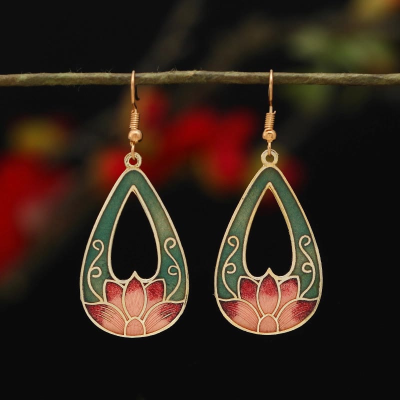 Nimara Ritual Lotus Butterfly Flower Alloy Copper Enlightenment Drop Earrings