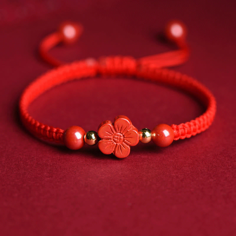 Nimara Ritual Four Leaf Clover Five-petal Flower Cinnabar Blessing Red String Bracelet
