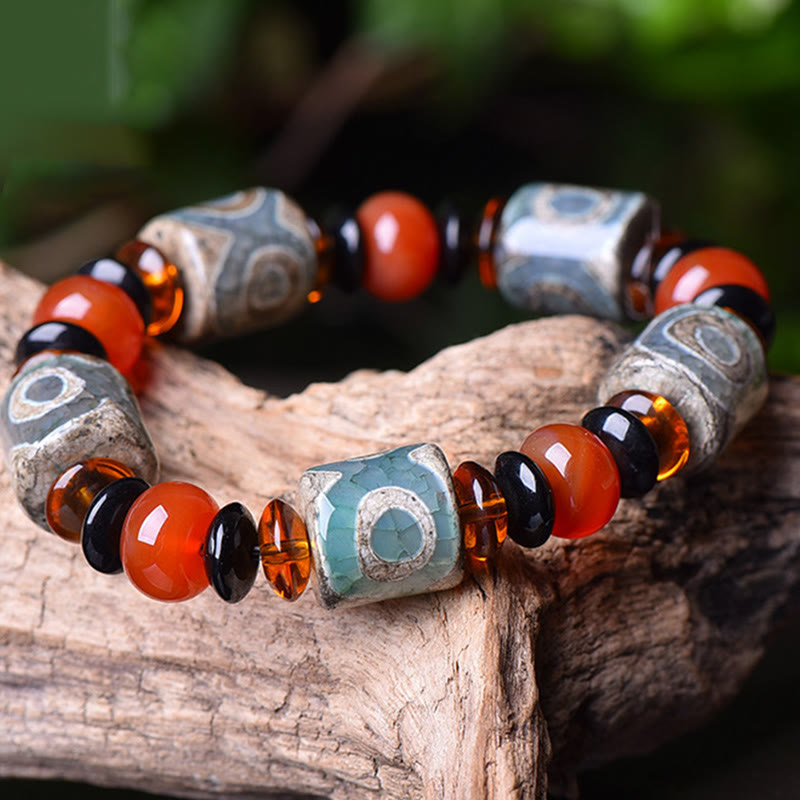 Nimara Ritual Tibetan Three-eyed Dzi Bead Agate Protection Happiness Bracelet