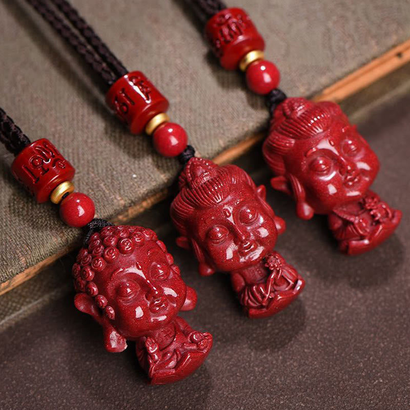 Nimara Ritual Chinese Zodiac Natal Buddha Natural Cinnabar Amulet Keep Away Evil Spirits Necklace Pendant