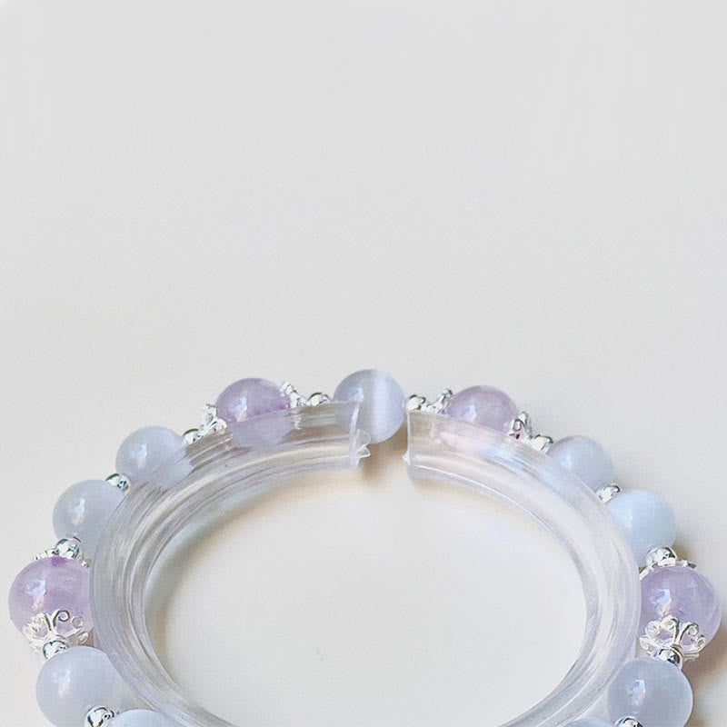 Nimara Ritual 925 Sterling Silver Natural Amethyst Cat's Eye Spiritual Awareness Star Bracelet