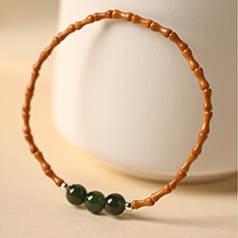 Nimara Ritual Natural Olive Pit Bamboo Pattern Hetian Jade Beads Luck Bracelet