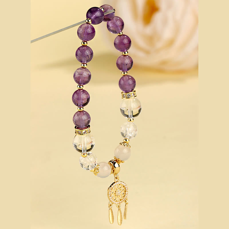 Nimara Ritual Green Strawberry Quartz Amethyst Crystal Dreamcatcher Healing Bracelet