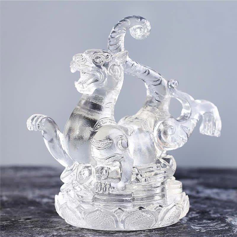 Nimara Ritual Feng Shui Four Symbols Azure Dragon Handmade Liuli Crystal Art Piece Home Office Decoration