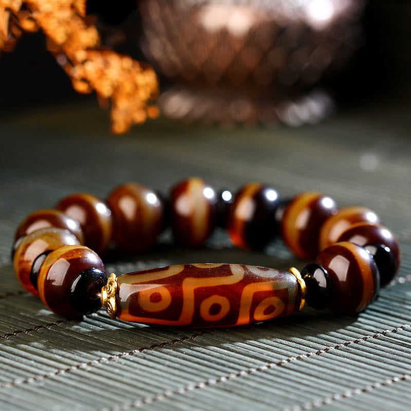 Nimara Ritual Tibetan Natural Nine-Eye Dzi Bead Agate Wealth Blessings Bracelet