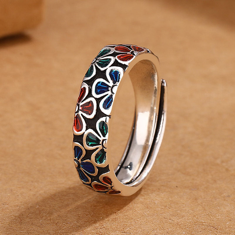 Nimara Ritual Colorful Plum Blossoms Design Healing Copper Adjustable Ring