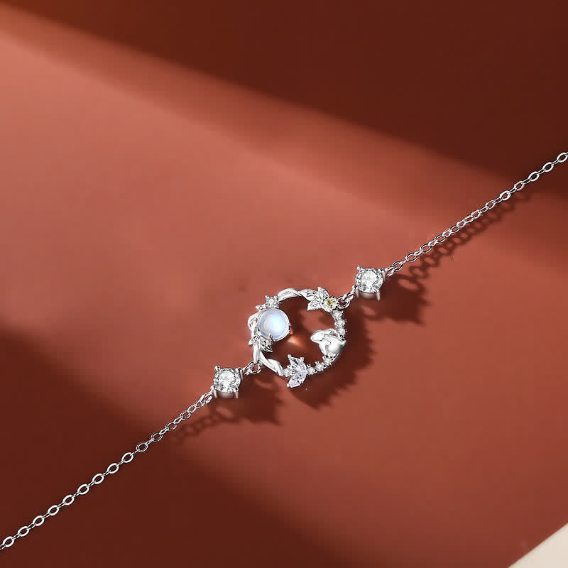 Nimara Ritual 925 Sterling Silver Year of the Rabbit Moonstone Moon Flower Pattern Necklace Pendant Bracelet Earrings