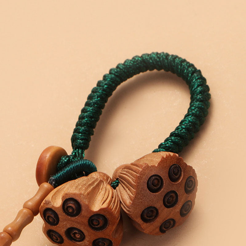 Nimara Ritual Lotus Natural White Bodhi Seed Peach Wood Luck Keychain Decoration