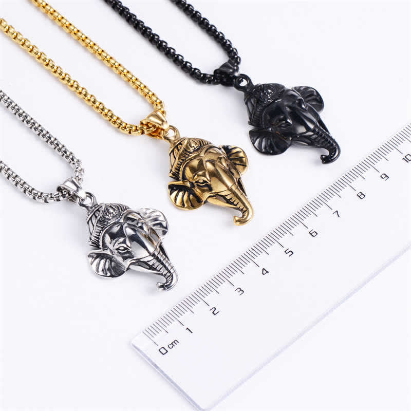 Nimara Ritual Ganesh Ganpati Elephant Titanium Steel Protection Pendant Necklace