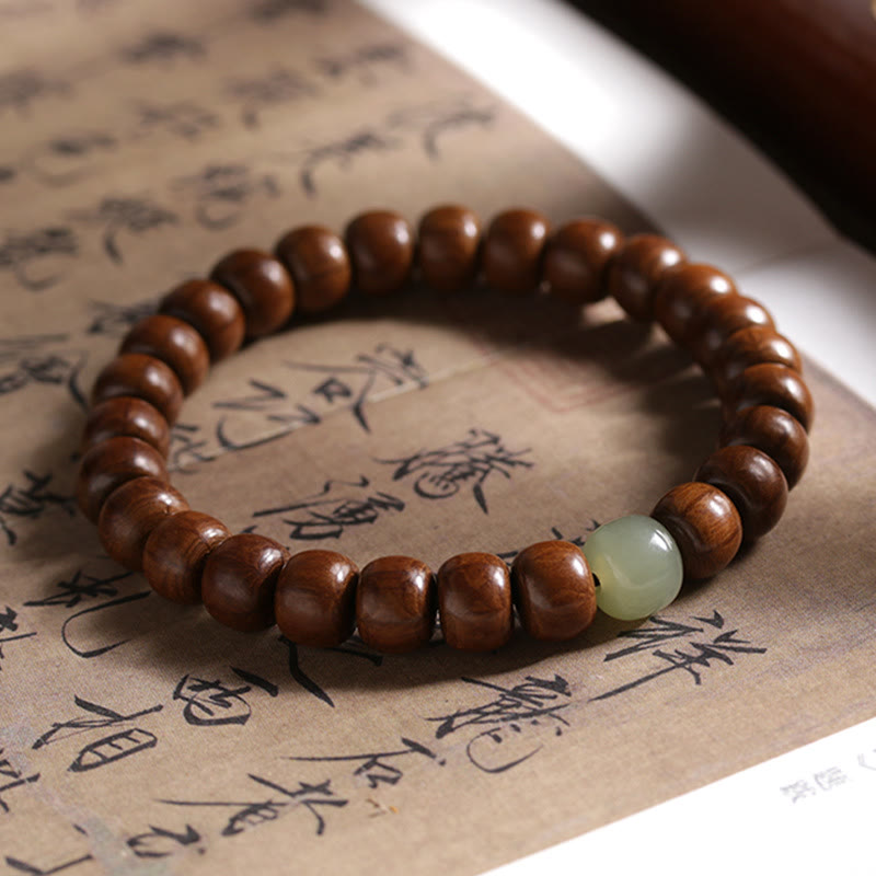 Nimara Ritual Natural Abelia Biflora Wood Hetian Jade Bamboo Bead Warding Off Evil Spirits Bracelet
