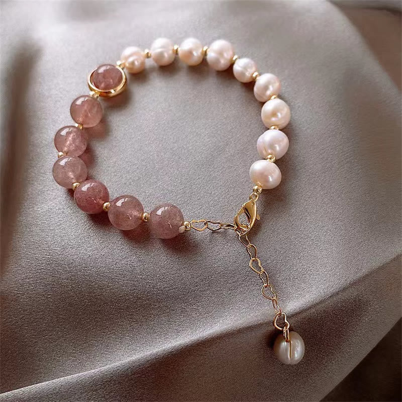 Nimara Ritual Natural Strawberry Quartz Pearl Love Positive Chain Bracelet