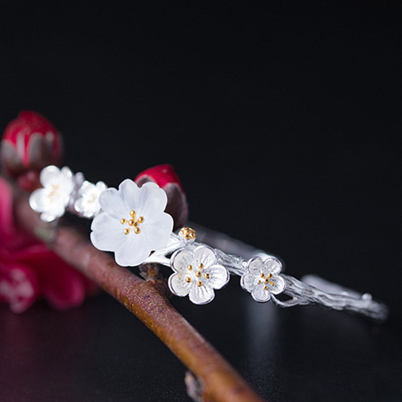 Nimara Ritual 925 Sterling Silver Plum Flower Blessing Bracelet Adjustable Bangle
