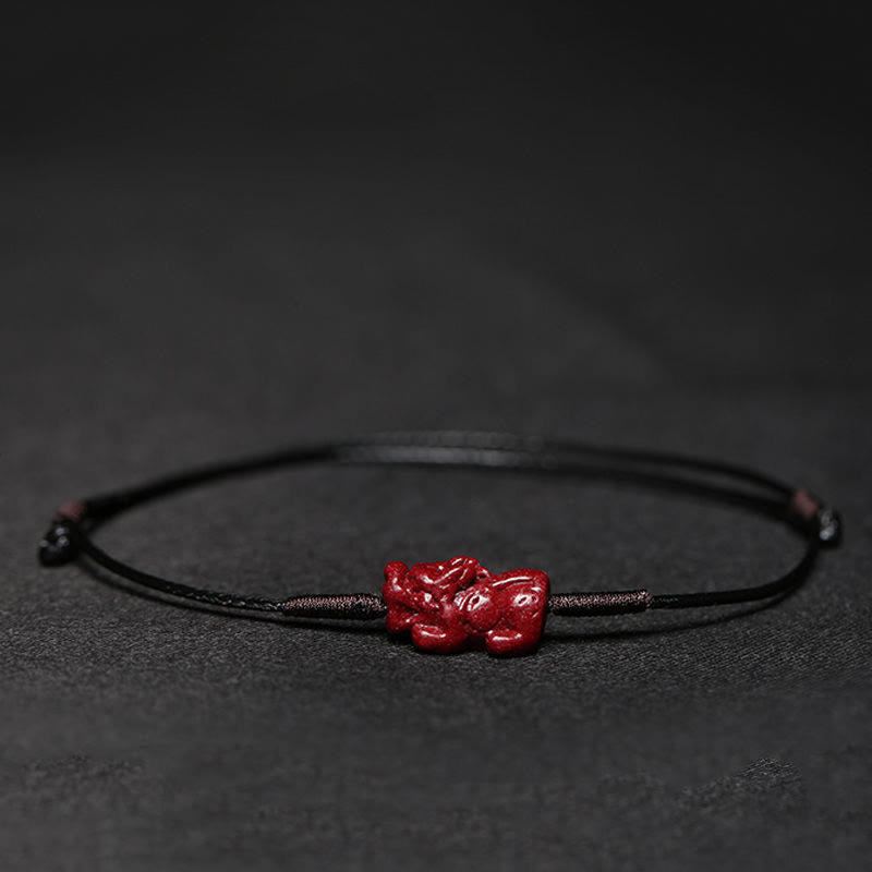 Nimara Ritual Handmade Plum Blossom Four Leaf Clover PiXiu Lotus Koi Fish Cinnabar Blessing Braid Bracelet