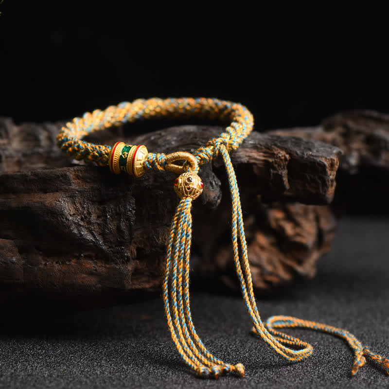 Nimara Ritual Tibetan Handmade Luck Prayer Wheel Bead Charm Weave Colorful String Bracelet