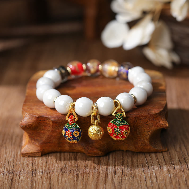 Nimara Ritual Gold Swallowing Beast Family Charm Liuli Glass Colorful Porcelain Bead Luck Bracelet