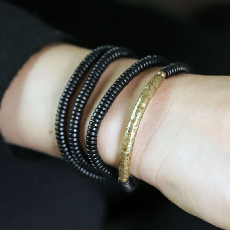Nimara Ritual Ebony Wood Brass Copper Balance Multilayered Bracelet