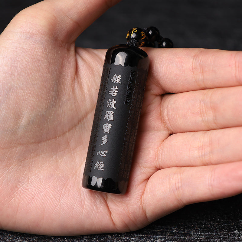 Nimara Ritual Natural Black Obsidian Heart Sutra Purification Necklace Pendant