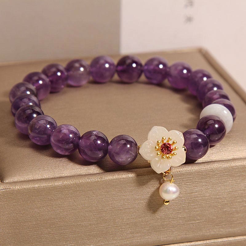 Nimara Ritual Natural Amethyst White Agate Pearl Charm Balance Bracelet