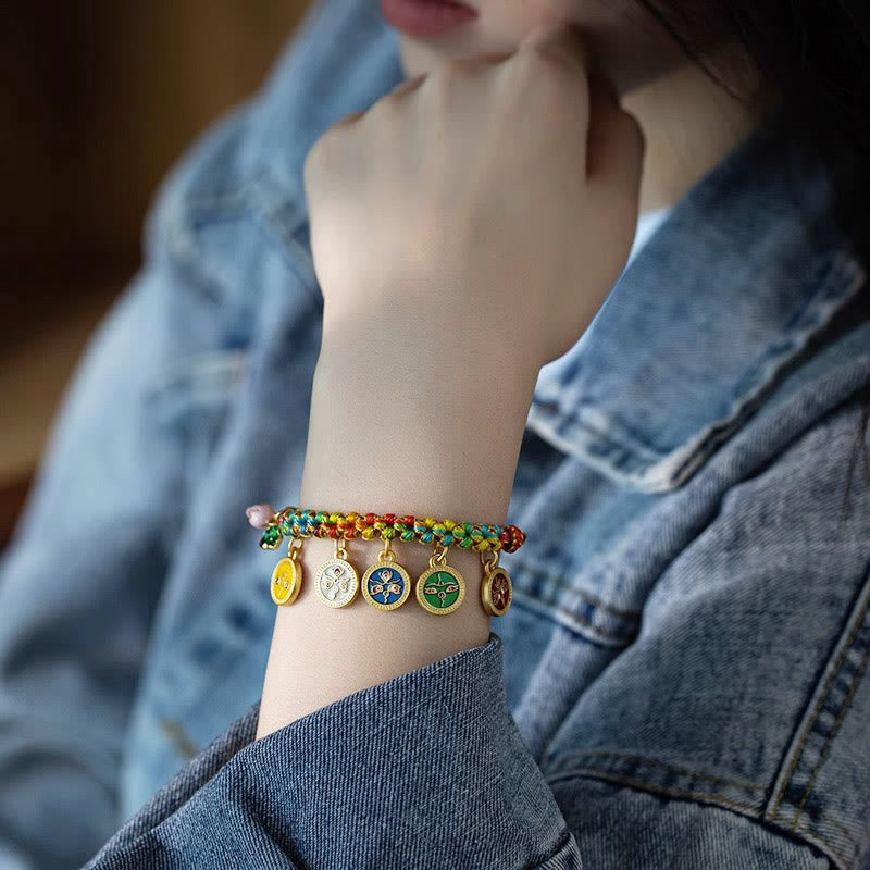 Nimara Ritual Tibetan Colorful Rope Five God Of Wealth Luck Braid Bracelet