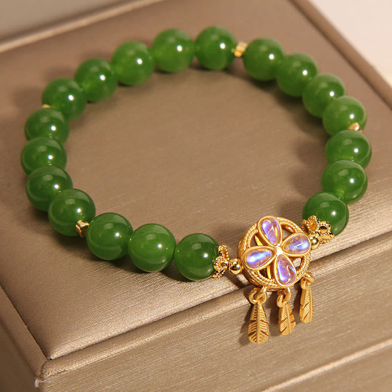 Nimara Ritual Green Jade Dreamcatcher Four Leaf Clover Luck Bracelet