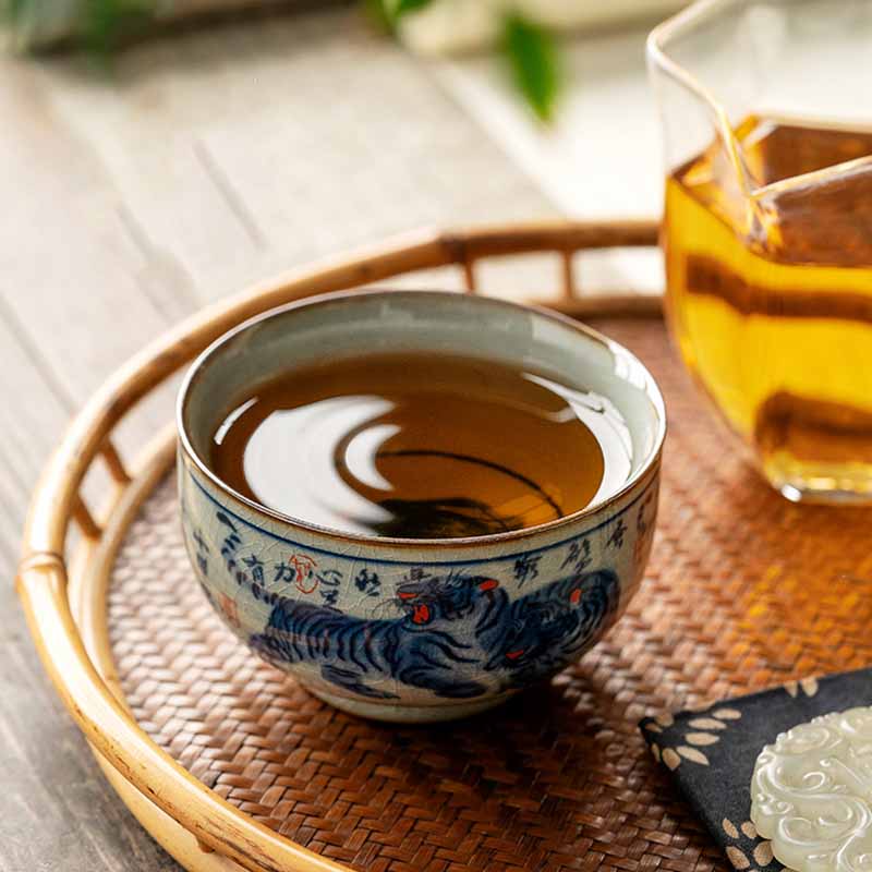 Nimara Ritual Jingdezhen Hand Painted Cute Tiger Ceramic Teacup Kung Fu Tea Cup Bowl 140ml