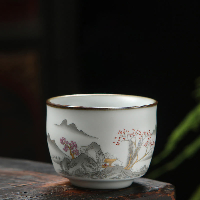 Nimara Ritual Loquat Lychee Snow Scenery Landscape Grape Apple Ceramic Teacup Kung Fu Tea Cup