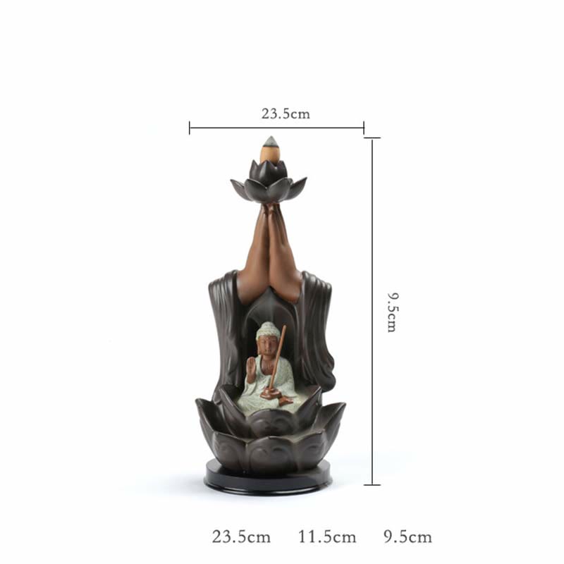 Nimara Ritual Buddha Avalokitesvara Chenrezig Ksitigarbha Ceramic Lotus Blessing Backflow Incense Burner