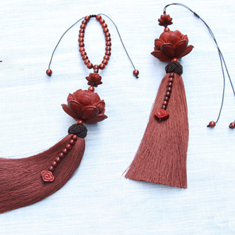 Nimara Ritual Tibetan Small Leaf Red Sandalwood Lotus Luck Protection Tassel Decoration