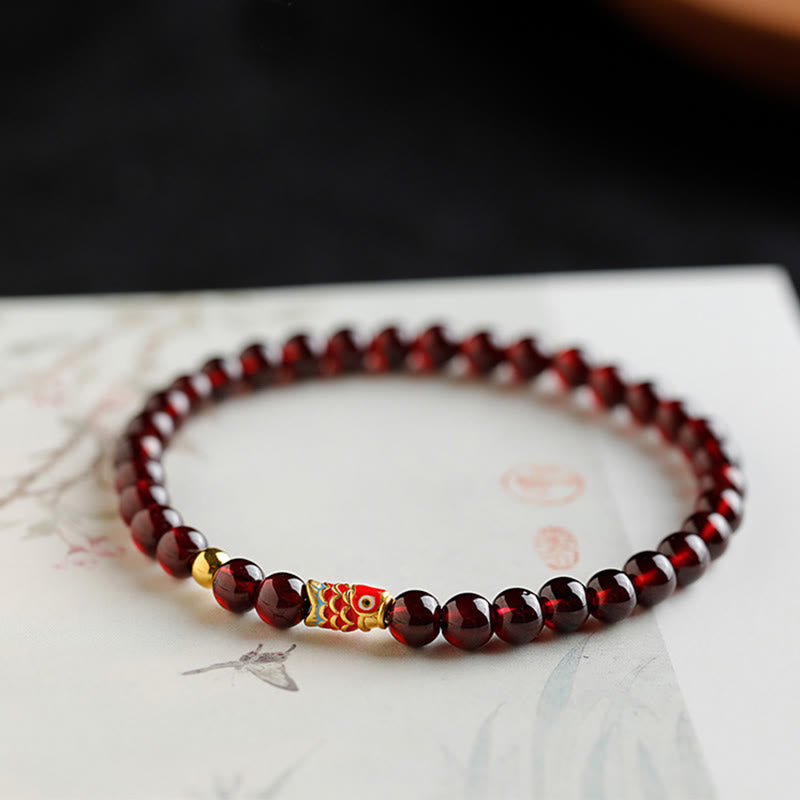 Nimara Ritual 999 Gold Koi Fish Natural Garnet Protection Bracelet