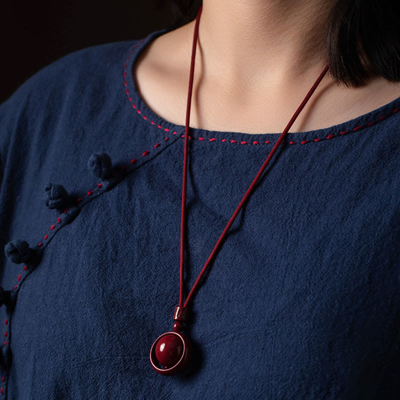 Nimara Ritual Cinnabar Om Mani Padme Hum PiXiu Blessing Lucky Bead Necklace Pendant