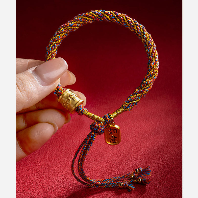 Nimara Ritual Handmade Multicolored Tibetan Om Mani Padme Hum Ruyi Auspicious Charm Braided Bracelet