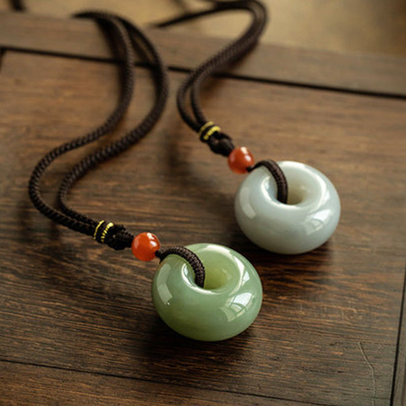 Nimara Ritual Natural Round Jade Gray Jade Peace Buckle Luck Necklace Pendant