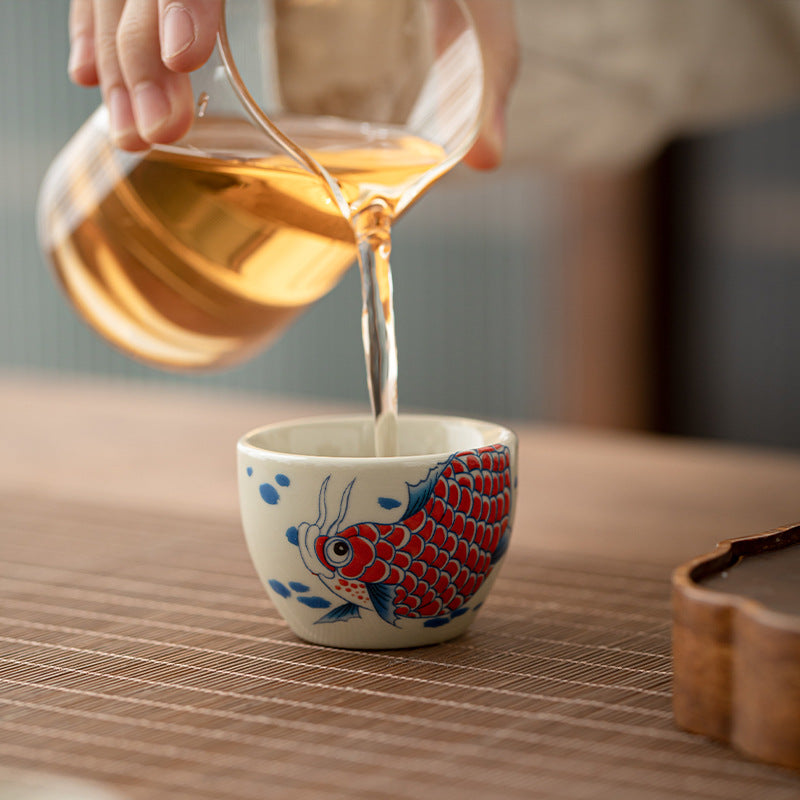Nimara Ritual Koi Fish Arowana Peony Sunflower Ceramic Teacup Kung Fu Tea Cup 60ml