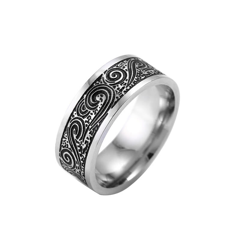 Nimara Ritual Vintage Wave Auspicious Clouds Engraved Pattern Titanium Steel Balance Ring