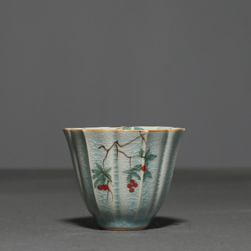 Nimara Ritual Loquat Dogwood Hawthorn Morning Glory Ceramic Teacup Kung Fu Tea Cup